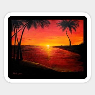 Red Sunset on the Beach Sticker